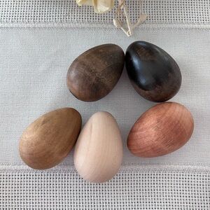 Wooden Eggs in Natural Tones stained minimalist boho chic Easter decor Spring